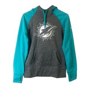 NFL Dolphins Men's Dri-FIT Hoodie Sweatshirt Gray & Teal Nike Size Small EUC